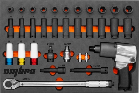 products/OMT33STE Набор с гайковертом, динамометрическим ключом и ударными головками в EVA ложементе 560х375 мм, 33 предмета.OMBRA