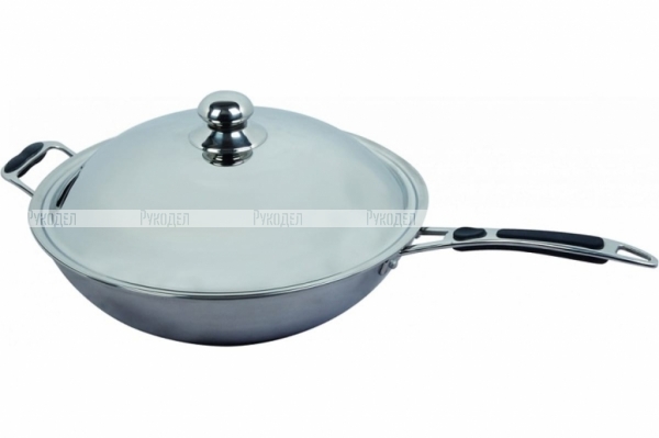 Сковорода Viatto WOK VA-36WP нерж 36см с крышкой арт. VA-36WP