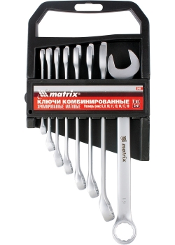 products/Набор ключей комбинированных, 8 - 19 мм, 8 шт., CrV, матовый хром MATRIX