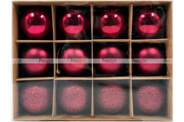 Набор елочных шаров Winter Glade пластик, 6 см, 12 шт., красный микс 6012G003