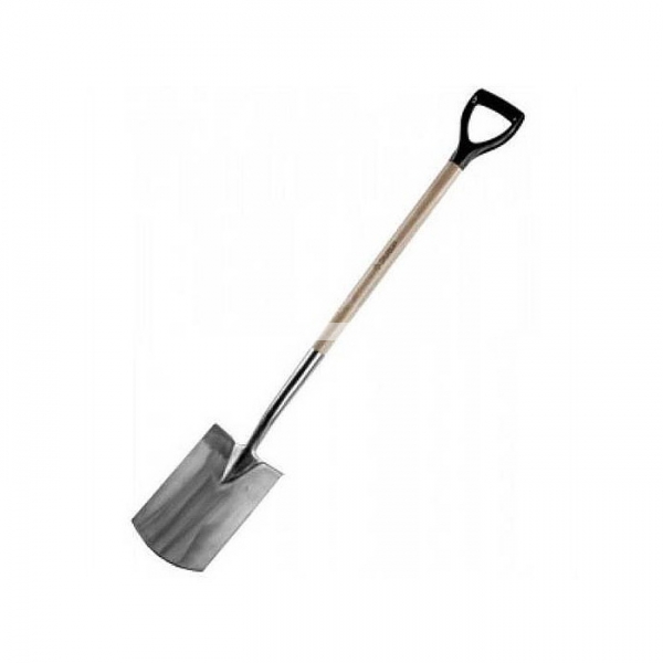 Лопата штыковая прямоугольная из нержавеющей стали, деревянный черенок, с рукояткой, ЗУБР Профессионал 4-39417