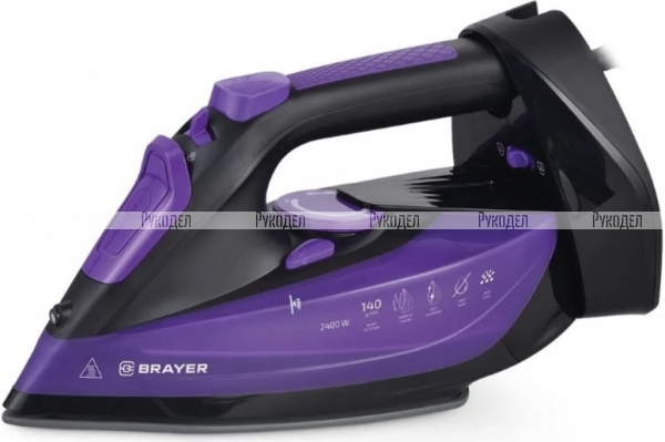 Утюг BRAYER 4016BR 2400 Вт, керамическое покрытие, пар 140 г/мин, антикапля, беспроводной, 350 мл, вертикальное отпаривание BR4016