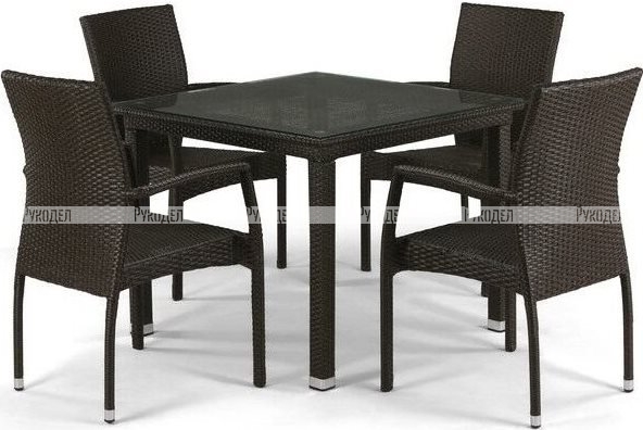 Комплект плетеной мебели Afina T257A/YC379A-W53 Brown (4+1) + подушки на стульях