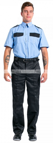 Рубашка охранника на резинке с коротким рукавом мужская, голубой, Факел арт. 87471828