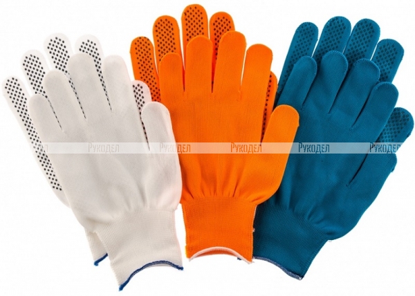 Перчатки в наборе, цвета: оранжевые, синие, белые, ПВХ точка, XL, Россия// Palisad,арт.67853