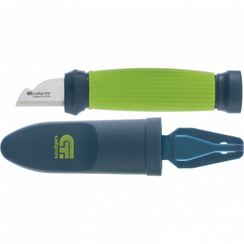 products/Нож монтажника с чехлом (заточка справа), обрезин. рукоятка, 154 мм, лезвие - 31 мм, Сибртех, 79013