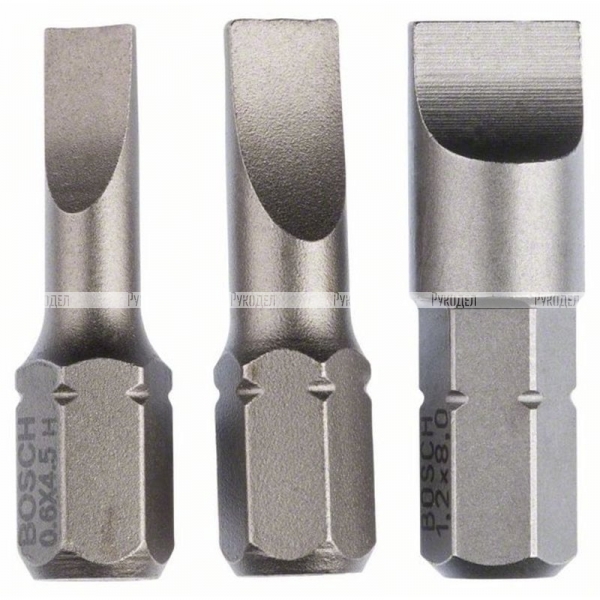 3 биты Extra Hard 25 мм S 0.6×4.5, S0.8×5.5, S1.2×8.0 Bosch 2607001750