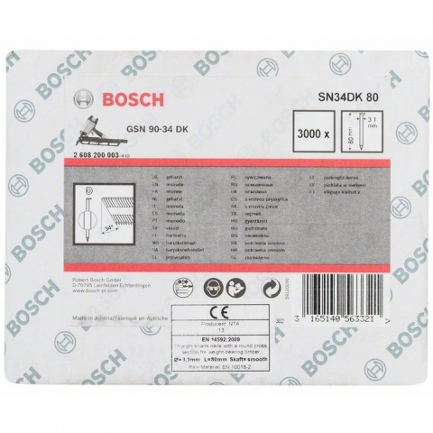 products/Гвозди 3000 шт с D-образной головкой SN34DK 80; 80 мм для GSN 90-34 DK, Bosch, 2608200003