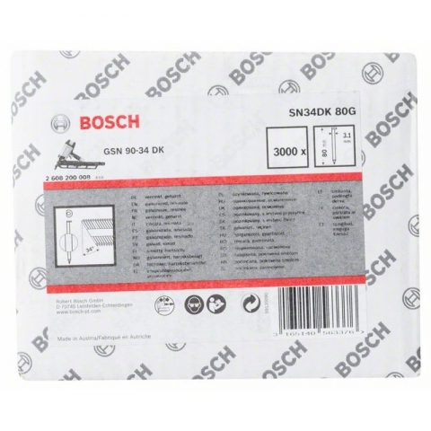 products/Гвозди 3000 шт. с D-образной головкой SN34DK 80G; 80 мм для GSN 90-34 DK, Bosch, 2608200008
