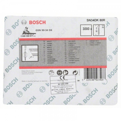products/Гвозди 3000 шт. с D-образной головкой SN34DK 80R; 80 мм для GSN 90-34 DK, Bosch, 2608200017