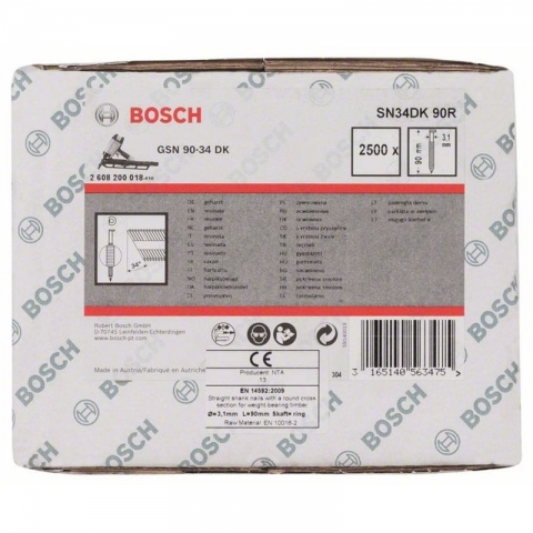 products/Гвозди 2500 шт. с D-образной головкой SN34DK 90R; 90 мм для GSN 90-34 DK, Bosch, 2608200018