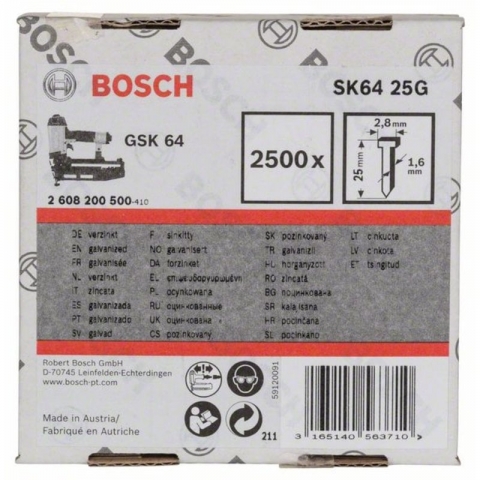 products/Штифты 2500 шт. с потайной головкой SK64 25G; 25 мм для GSK 64, Bosch, 2608200500
