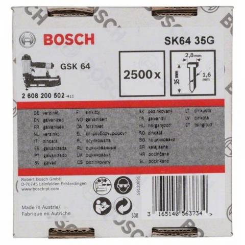 products/Штифты 2500 шт. с потайной головкой SK64 35G; 35 мм для GSK 64, Bosch, 2608200502