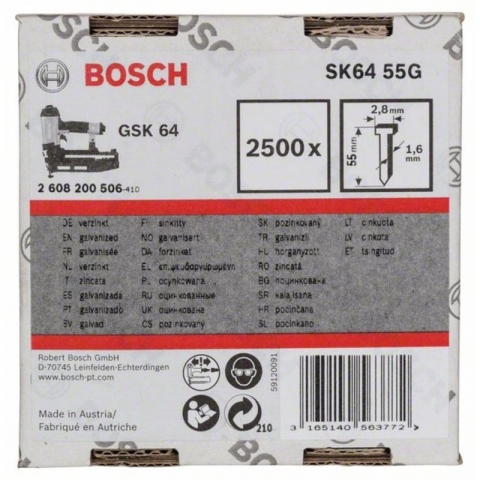 products/Штифты 2500 шт. с потайной головкой SK64 55G; 55 мм для GSK 64, Bosch, 2608200506
