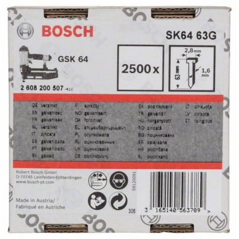 products/Штифты 2500 шт. с потайной головкой SK64 63G; 63 мм для GSK 64, Bosch, 2608200507