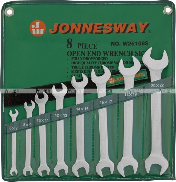 W25108S Jonnesway Набор ключей гаечных рожковых в сумке, 6-22 мм, 8 предметов