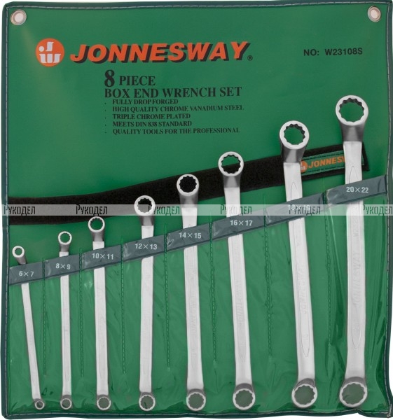 W23108S Jonnesway Набор ключей гаечных накидных изогнутых 75° в сумке, 6-22 мм, 8 предметов