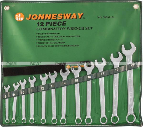 W26112S Jonnesway Набор ключей гаечных комбинированных в сумке, 8-22 мм, 12 предметов