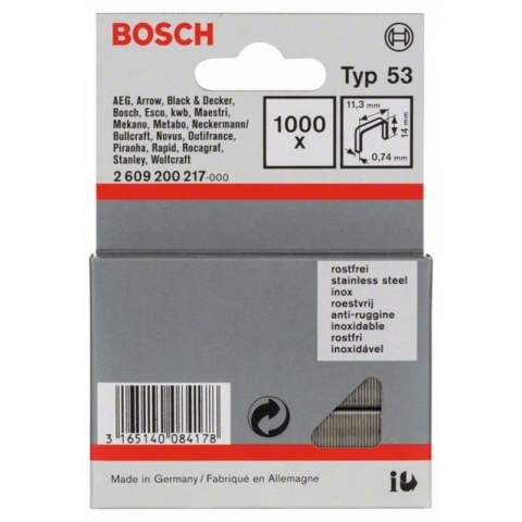 products/Скобы 1000 шт TИП 53; 12 мм из нержавейки Bosch 2609200217