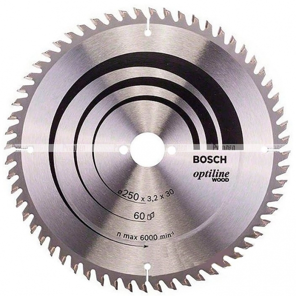 Пильный диск 250×3.2×30 мм 60Т OPTILINE Bosch 2608640665