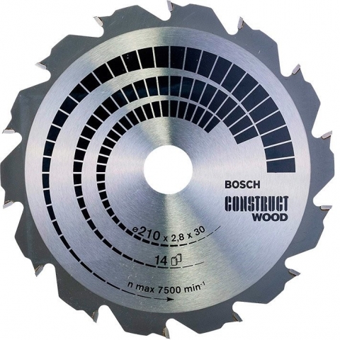 products/Пильный диск по дереву/бетону 210×2.8×30 мм 14Т CONSTRUCТ Bosch 2608640634