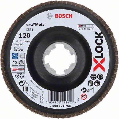 products/Шлифкруг лепестковый (115 мм; G120; Угловой) по металлу X-LOCK X571 Best for Metal Bosch 2608621766