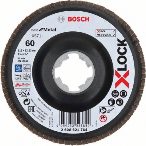 products/Шлифкруг лепестковый (115 мм; G60; Угловой) по металлу X-LOCK X571 Best for Metal Bosch 2608621764