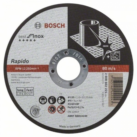 products/Прямой отрезной круг по нержавеющей стали 125×22.23×1.0 мм A 60 W BF 41 Expert for Inox Bosch 2608602221