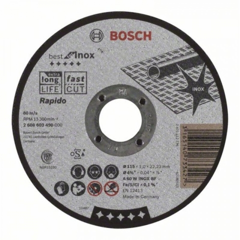 products/Прямой отрезной круг по нержавеющей стали 115×22.23×1.0 мм A 60 W INOX BF Best for Inox Bosch 2608603490
