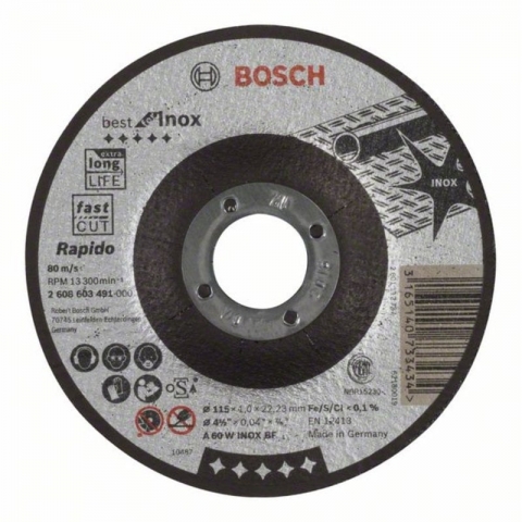 products/Вогнутый отрезной круг по нержавеющей стали 115×22.23×1.0 мм A 60 W INOX BF Best for Inox Bosch 2608603491