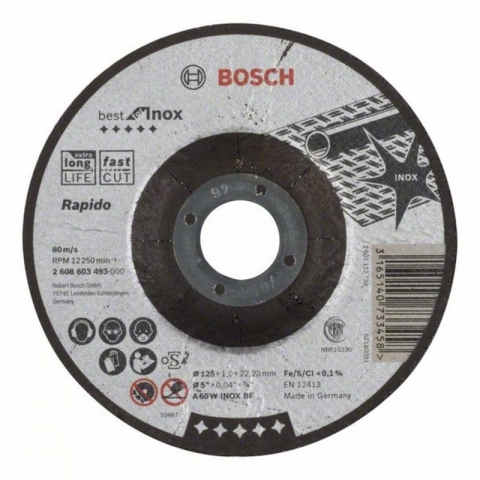 products/Вогнутый отрезной круг по нержавеющей стали 125×22.23×1.0 мм A 60 W INOX BF Best for Inox Bosch 2608603493