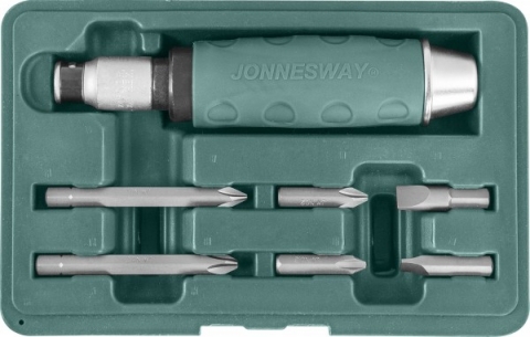 products/AG010055A Jonnesway Ударная отвертка с битами SL 8,10мм PH# 2,3  36мм и PH# 2,3  80мм, 7 предметов