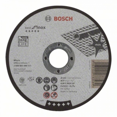 products/Прямой отрезной круг по нержавеющей стали 125×22.23×1.5 мм A 46 V INOX BF Best for Inox Bosch 2608603496