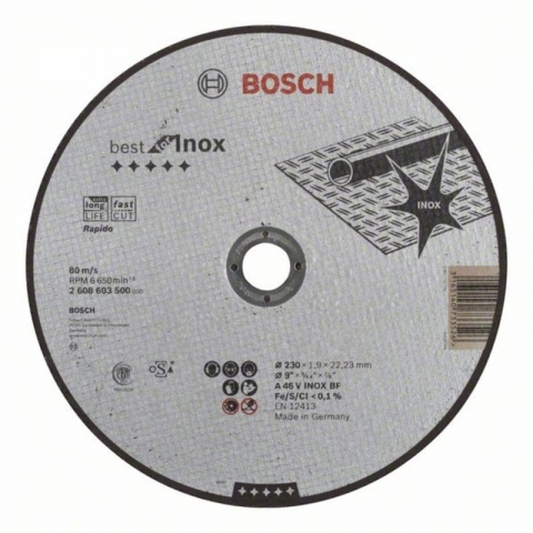 products/Прямой отрезной круг по нержавеющей стали 230×22.23×1.9 мм A 46 V INOX BF Best for Inox Bosch 2608603500