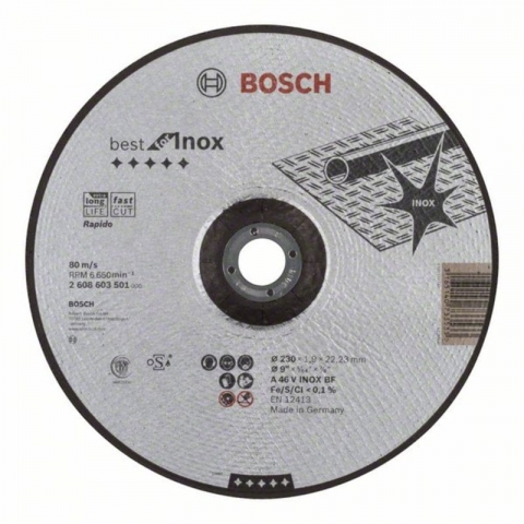 products/Вогнутый отрезной круг по нержавеющей стали 230×22.23×1.9 мм A 46 V INOX BF Best for Inox Bosch 2608603501