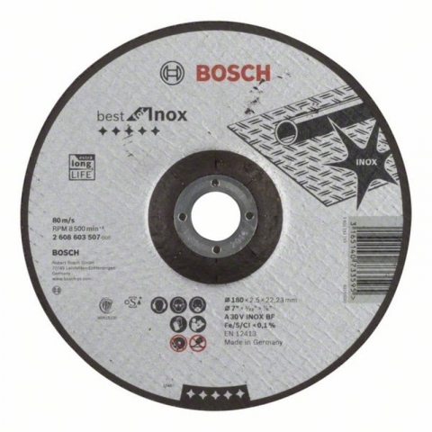 products/Вогнутый отрезной круг по нержавеющей стали 180×22.23×2.5 мм A 30 V INOX BF Best for Inox Bosch 2608603507