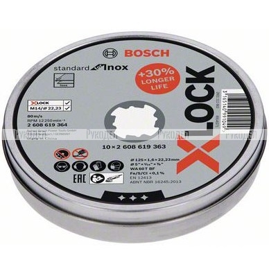 Отрезной диск (125×1.6×22.23 мм; прямой; 10 шт) по нержавейке X-LOCK Bosch 2608619364