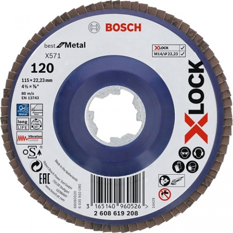 products/Шлифкруг лепестковый (115 мм; G120; Прямой) по металлу X-LOCK X571 Best for Metal Bosch 2608619208