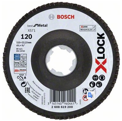 products/Шлифовальный круг X-LOCK X571 Best for Metal, 115 мм лепестковый К120 Bosch 2608619200
