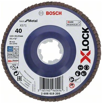 products/Шлифовальный круг X-LOCK X571 Best for Metal, 115 мм лепестковый К40 Bosch 2608619205 