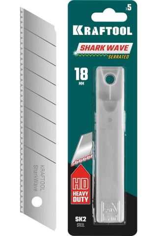 products/Лезвия сегментированные серрейторные, KRAFTOOL Shark Wave 18 мм  5 шт