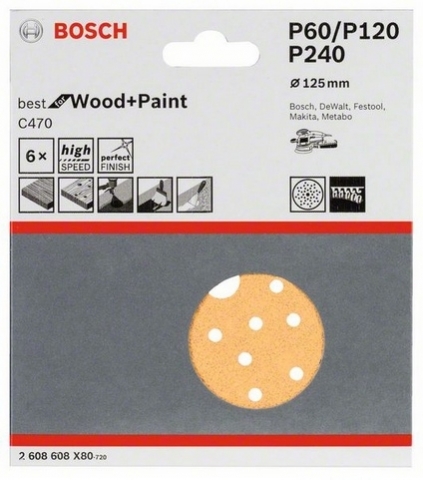 products/6 шлифлистов Best for Wood+Paint Multihole ?125 K60-240 2608608X80