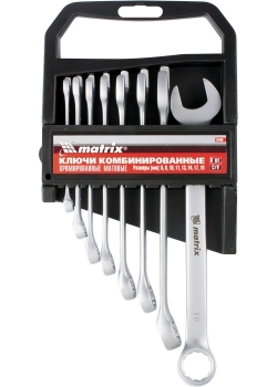 products/Набор ключей комбинированных, 6 - 19 мм, 8 шт., CrV, матовый хром MATRIX