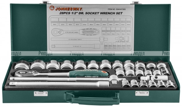 S04H4728S Jonnesway Набор головок торцевых 1/2"DR, 8-34 мм, 28 предметов