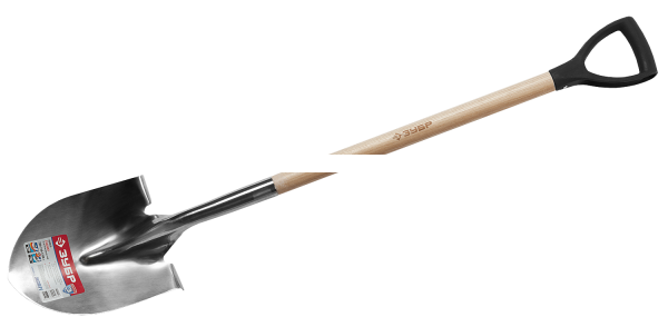 Лопата штыковая для земляных работ из нержавеющей стали, деревянный черенок, с рукояткой, ЗУБР Профессионал 4-39430_z01