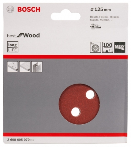 products/5 шлифлистов ?125мм K100 Best for Wood+Paint 2608605070