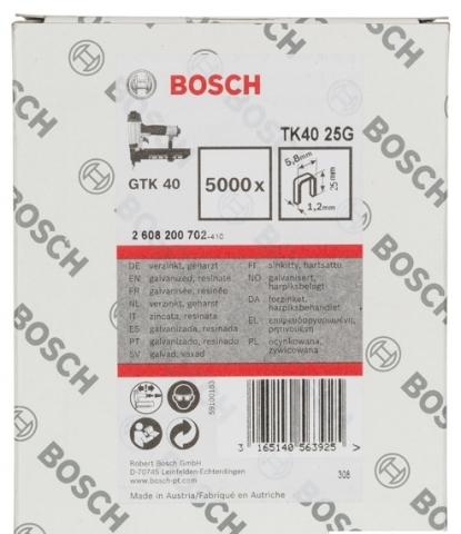 products/Скобы 5000 шт. 25х5.8 мм для степлера GTK 40 Bosch 2608200702