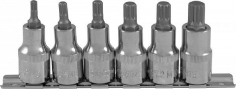 products/912706 Набор насадок торцевых 1/2"DR с вставками-битами SPLINE на держателе, M5-M12, 6 предметов.OMBRA