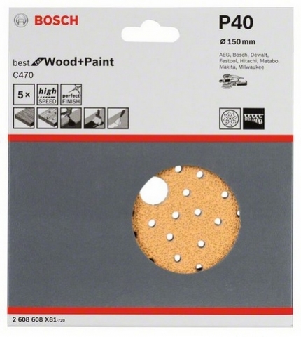 products/5 шлифлистов Best for Wood+Paint Multihole ?150 K40 2608608X81