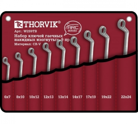 products/Набор гаечных накидных изогнутых ключей Thorvik W2S9TB серии ARC, 6-24 мм, 9 предметов